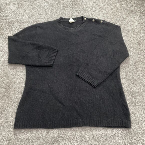J. Crew Sweater Womens Medium Black Crew Neck Button Wool Rabbit Hair Cashmere - Picture 1 of 13